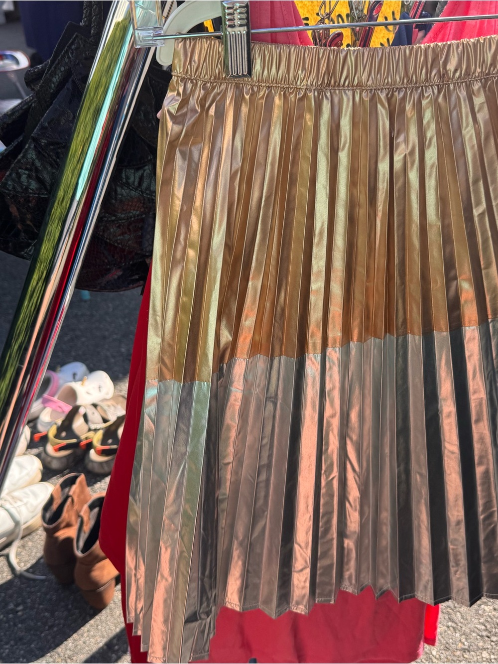 Cat & Jack Metallic Pleated Midi Skirt in Gold and Silver